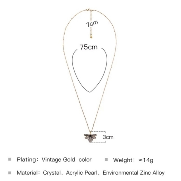 Rhinestone Pearl Bee Necklace - Picture 8 of 9